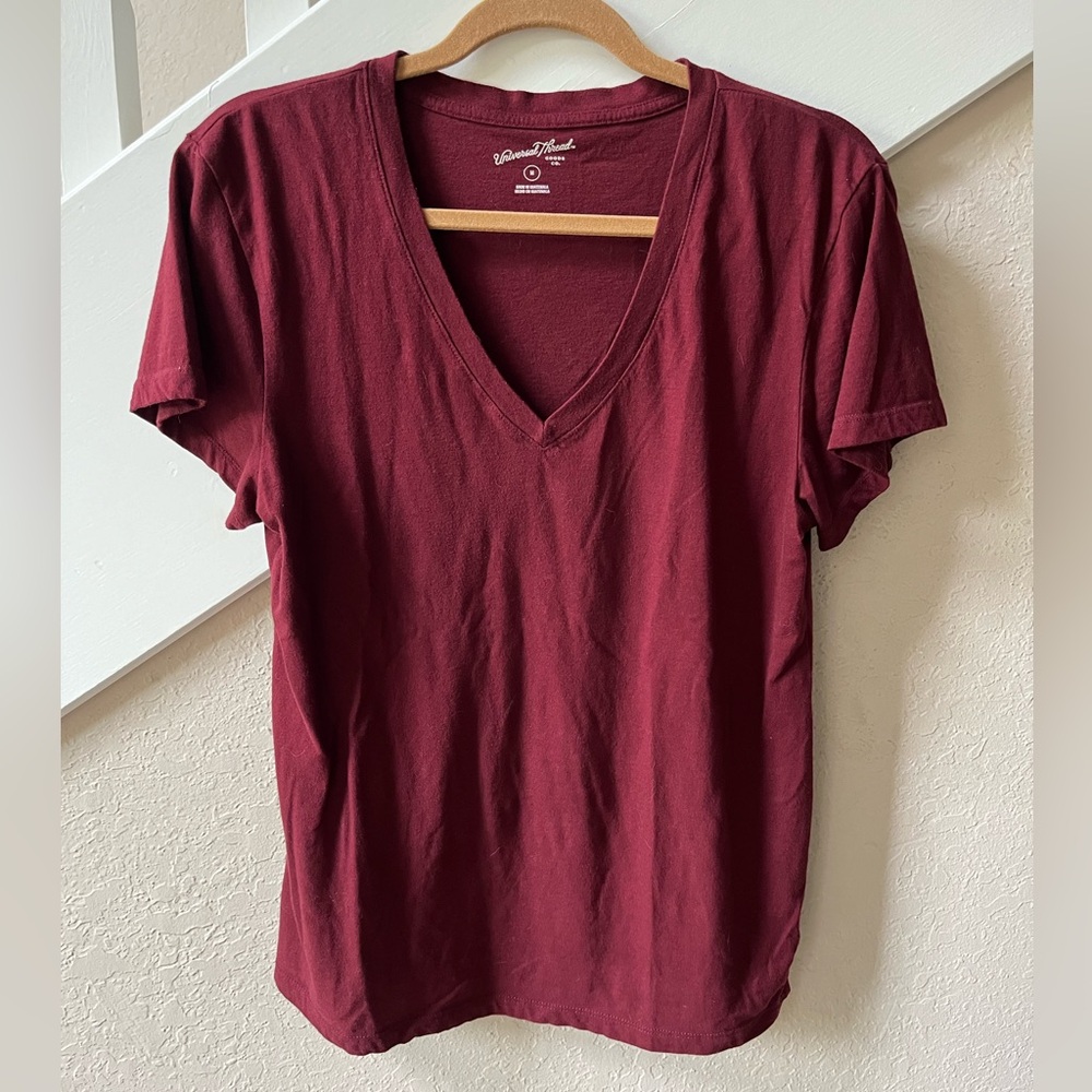 Burgundy V Neck Tee